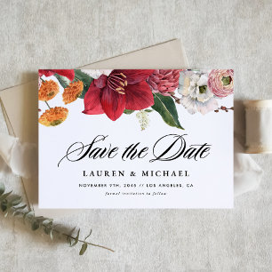 Aquarellfarbene rote Amaryllis und QR-Code für Her Save The Date