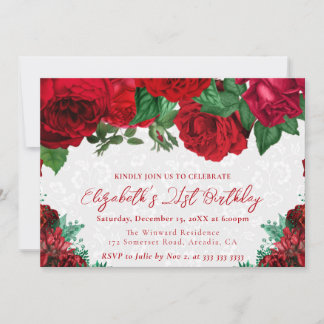 Aquarellfarbene Rote Rosen 21. Geburtstag Einladung
