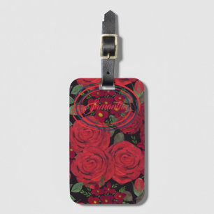 Aquarellfarbene rote Rosen auf schwarz Gepäckanhänger