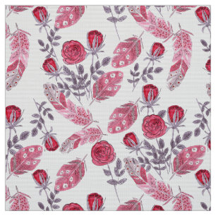 Aquarellfarbene rote Rosen Blume federn Weiß Stoff