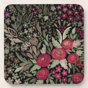 Aquarellfarbene rote Rosen Blume kleine Blumengrün Getränkeuntersetzer