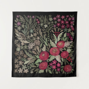 Aquarellfarbene rote Rosen Blume kleine Blumengrün Wandteppich