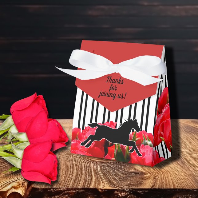 Aquarellfarbene Rote Rosen Derby Horses Stripes Ze Geschenkschachtel (Tent style ribbon tied favor box - 3"w x 1.5"l x 3.25"h ships flat, some simple assembly required.)