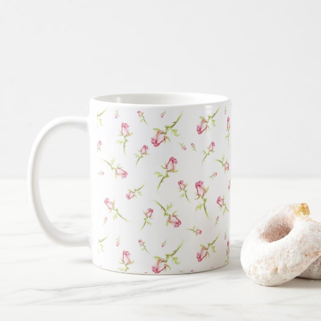 Aquarellfarbene Rote Rosen Handgestrichen Kaffeetasse (Mit Donut)