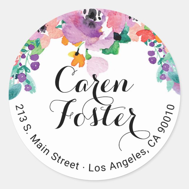 Aquarellfarbene Rücksendeadresse Runder Aufkleber (Vorderseite)