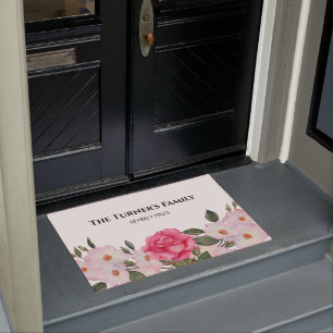 Aquarellfarbene, sanfte, rosa, weiße Rosen - Illus Fußmatte