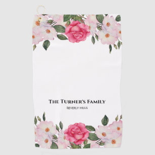 Aquarellfarbene, sanfte, rosa, weiße Rosen - Illus Golfhandtuch
