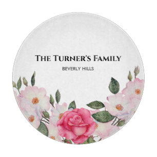 Aquarellfarbene, sanfte, rosa, weiße Rosen - Illus Schneidebrett