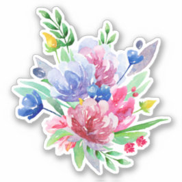 Aquarellfarbene Sommer-Blume. Rosa und blaue Blume Aufkleber