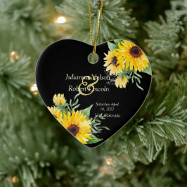 Aquarellfarbene Sonnenblumen auf schwarzer Hochzei Keramik Ornament