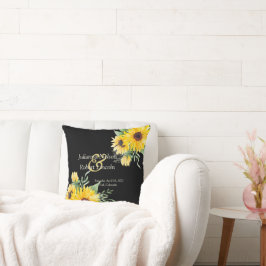 Aquarellfarbene Sonnenblumen auf schwarzer Hochzei Kissen