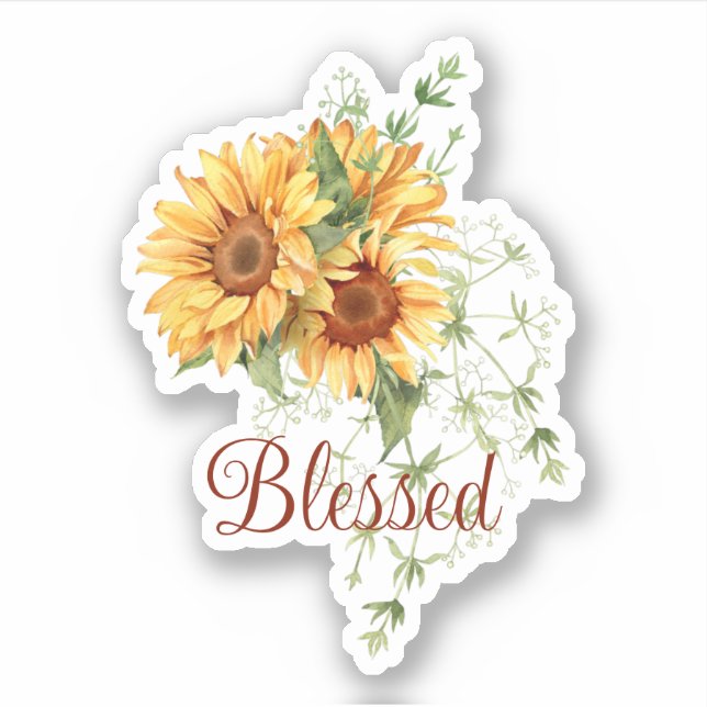 Aquarellfarbene Sonnenblumen mit eigenem Text Aufkleber (Vorderseite)