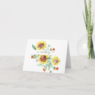 Aquarellfarbene Sonnenblumen personalisierte Karte