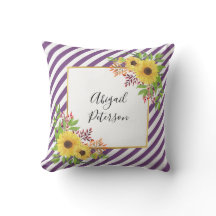 Aquarellfarbene Sonnenblumen und lila gestreiftes