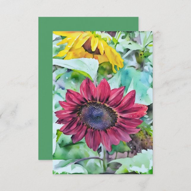 Aquarellfarbene Sonnenblumenkarten - innen leer Dankeskarte (Vorne/Hinten)