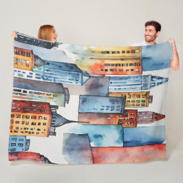 Aquarellfarbene Stadtbilder Skyscapers Fleecedecke