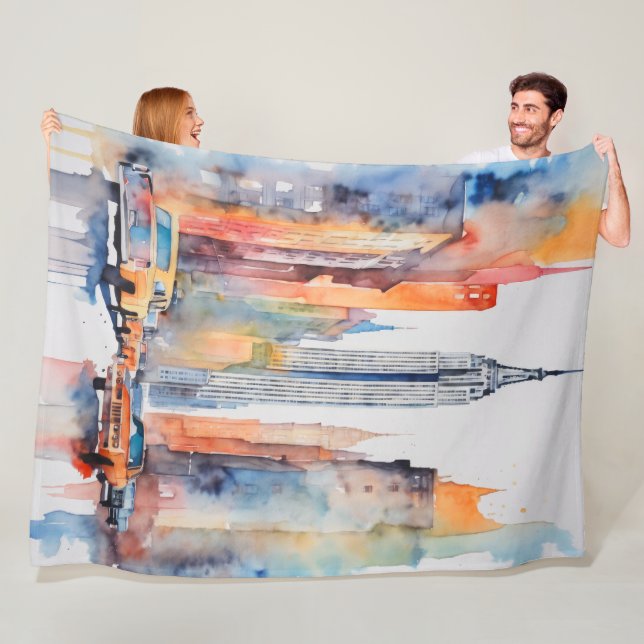 Aquarellfarbene Stadtbilder Skyscapers Fleecedecke (Beispiel)