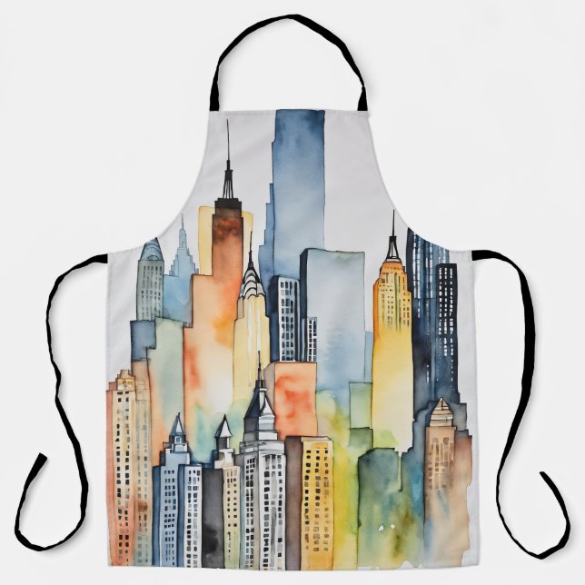 Aquarellfarbene Stadtbilder Skyscapers Schürze (Vorderseite)