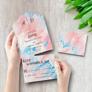 Aquarellfarbene staubige Rose All In One Einladung