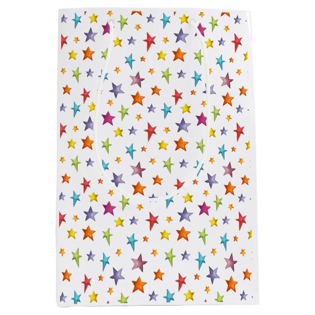 Aquarellfarbene Sterne Umhüllungspapier Mittlere Geschenktüte (Vorderseite)