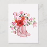 Aquarellfarbene Stiefel Blumenstrauß