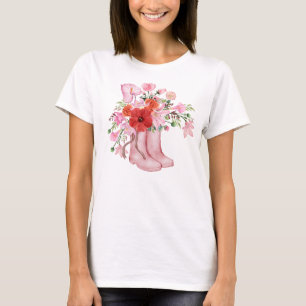 Aquarellfarbene Stiefel Blumenstrauß T-Shirt