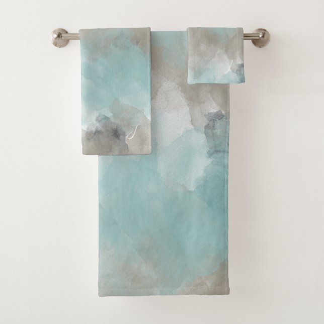 Aquarellfarbene Strandfarben Mit Monogramm Badhandtuch Set (Insitu)