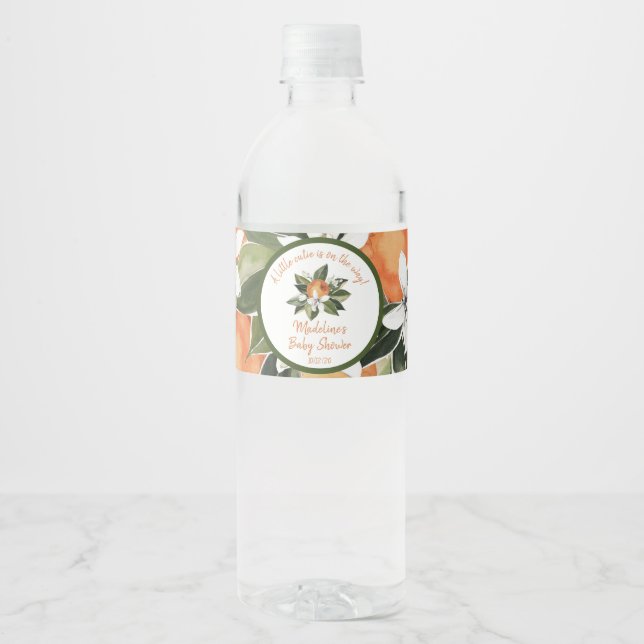 Aquarellfarbene Süsse auf dem Weg zur Babydusche Wasserflaschenetikett (Vorderseite)