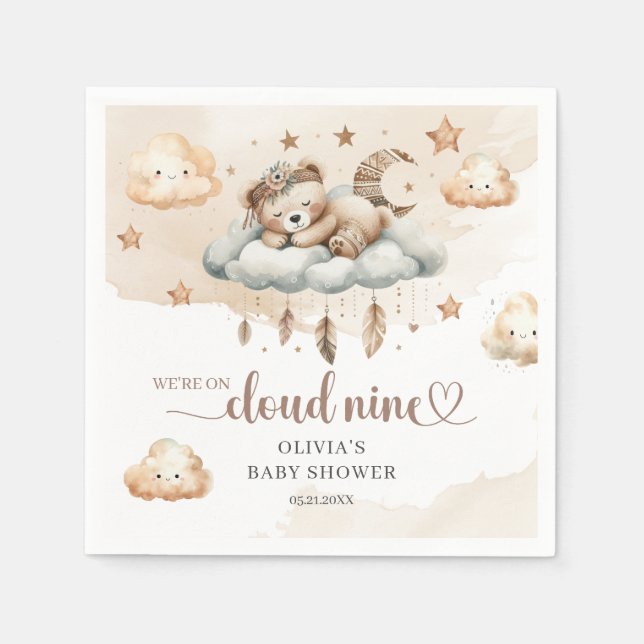 Aquarellfarbene Terracotta Boho Federn Wolke neun Serviette (Vorderseite)