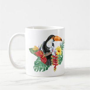 Aquarellfarbene Toucan und tropische Blume Kaffeetasse