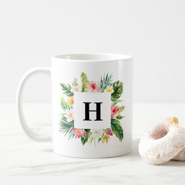 Aquarellfarbene tropische Pflanze Kaffeetasse (Mit Donut)