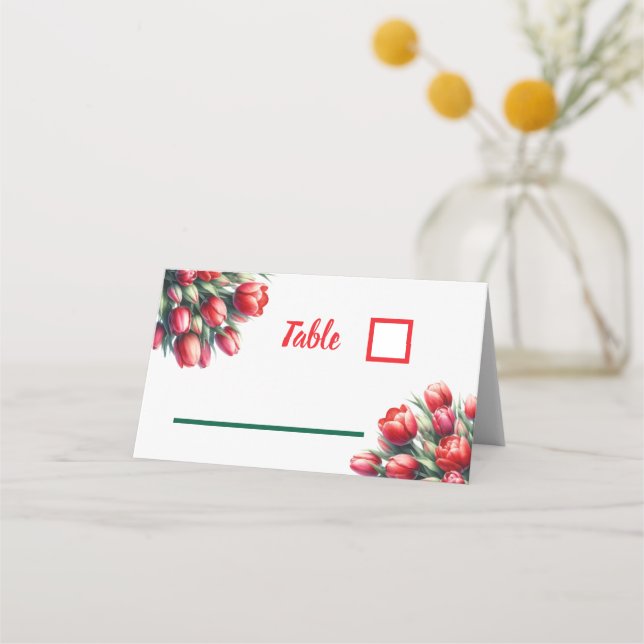 Aquarellfarbene Tulpen - Gedeckte Platzkarte (Vorderseite)