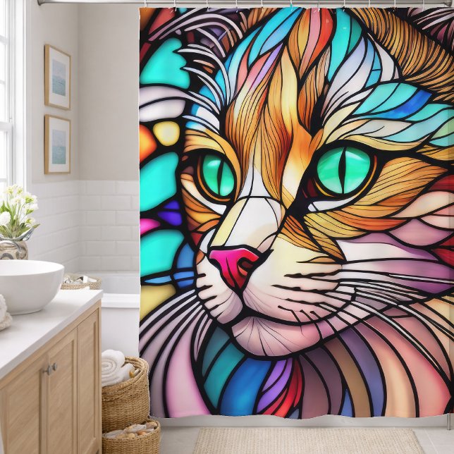 Aquarellfarbene, verglaste Katze Duschvorhang (Von Creator hochgeladen)
