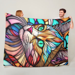 Aquarellfarbene, verglaste Katze Fleecedecke