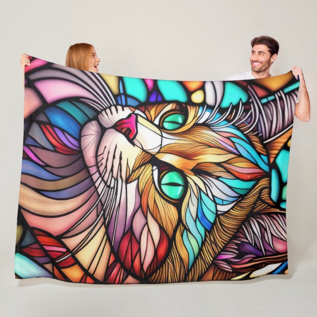 Aquarellfarbene, verglaste Katze Fleecedecke (Beispiel)