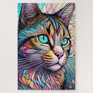 Aquarellfarbene, verglaste Katze Puzzle