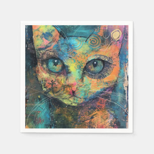 Aquarellfarbene Vintage Abstrakte Katze (10) Serviette