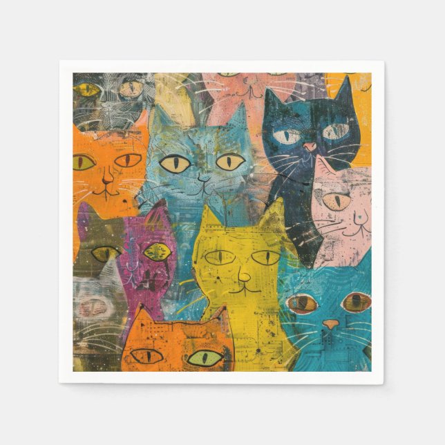Aquarellfarbene Vintage Abstrakte Katze (12) Serviette (Vorderseite)