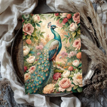 Aquarellfarbene Vintage Shabby Chic Pfauenblüte Ro