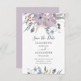 Aquarellfarbene violette Blumen. Blütenhochzeit Li Einladung
