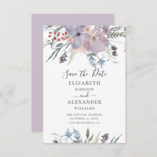Aquarellfarbene violette Blumen. Blütenhochzeit Li Einladung