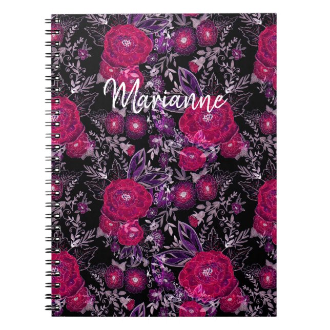 Aquarellfarbene violette Blumen dunkelschwarz Notizblock (Vorderseite)