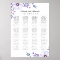 Aquarellfarbene violette Blumen. Hochzeitstabelle