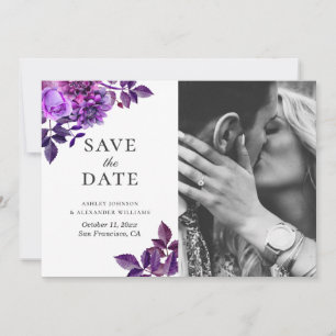 Aquarellfarbene violette Blumen. Lilac florales Fo Save The Date