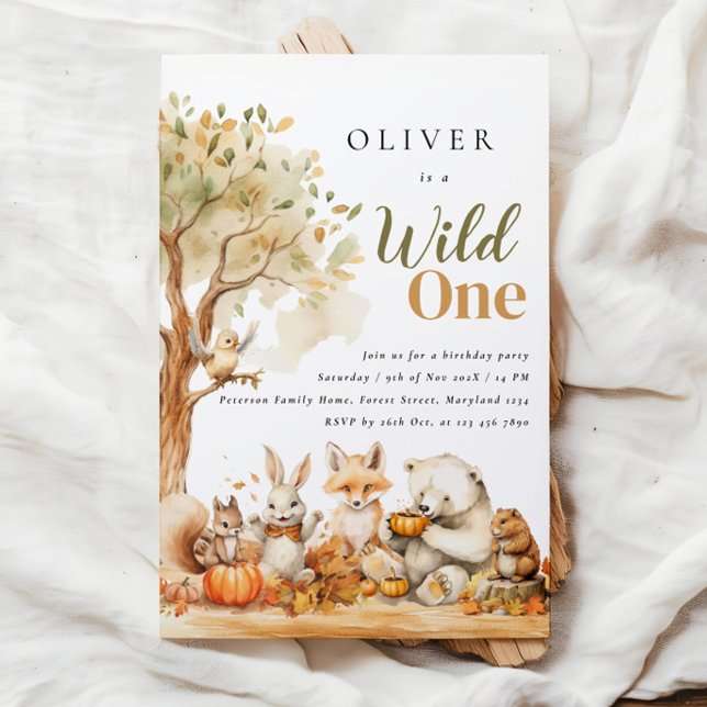 Aquarellfarbene Waldtiere 1. Geburtstag Einladung (Von Creator hochgeladen)