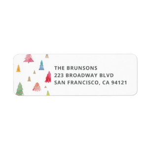 Aquarellfarbene Weihnachtsbäume Rücksendeadresse