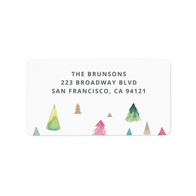 Aquarellfarbene Weihnachtsbäume Rücksendeadresse Adressaufkleber (Vorne)