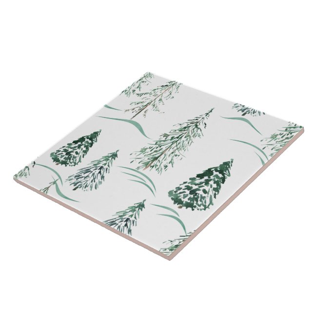 Aquarellfarbene Weihnachtsbäume. Winterwald. Fliese (Seite)