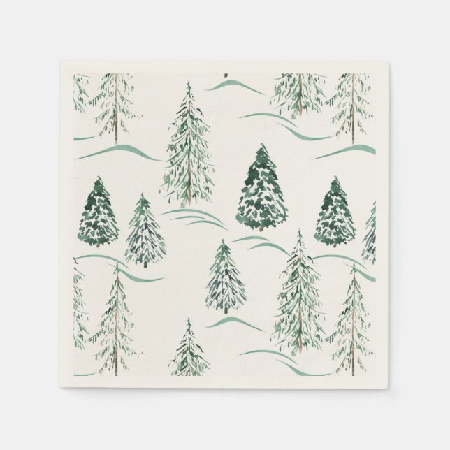 Aquarellfarbene Weihnachtsbäume. Winterwald. Serviette (Vorderseite)
