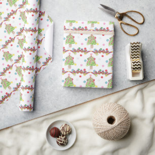 Aquarellfarbene Weihnachtskonfetti-Bow-Bäume Geschenkpapier
